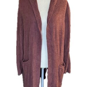 Barefoot Dreams Women's Open Hooded Cardigan in Dusty Rose